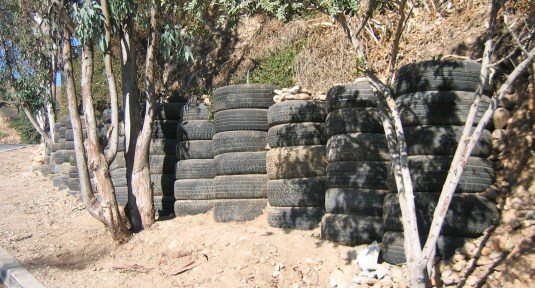 Tire Retaining Wall In Tijuana, photo by William Hillyard